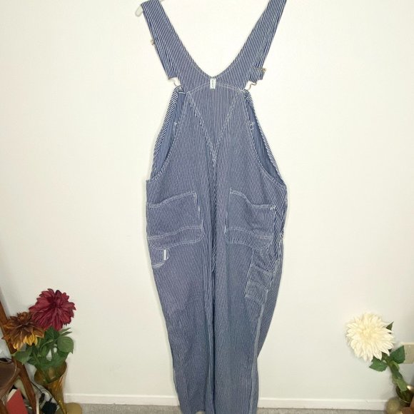 Vintage Key Imperial Blue Pinstripe Conductor Bib Overalls 46x30 - Picture 3 of 13